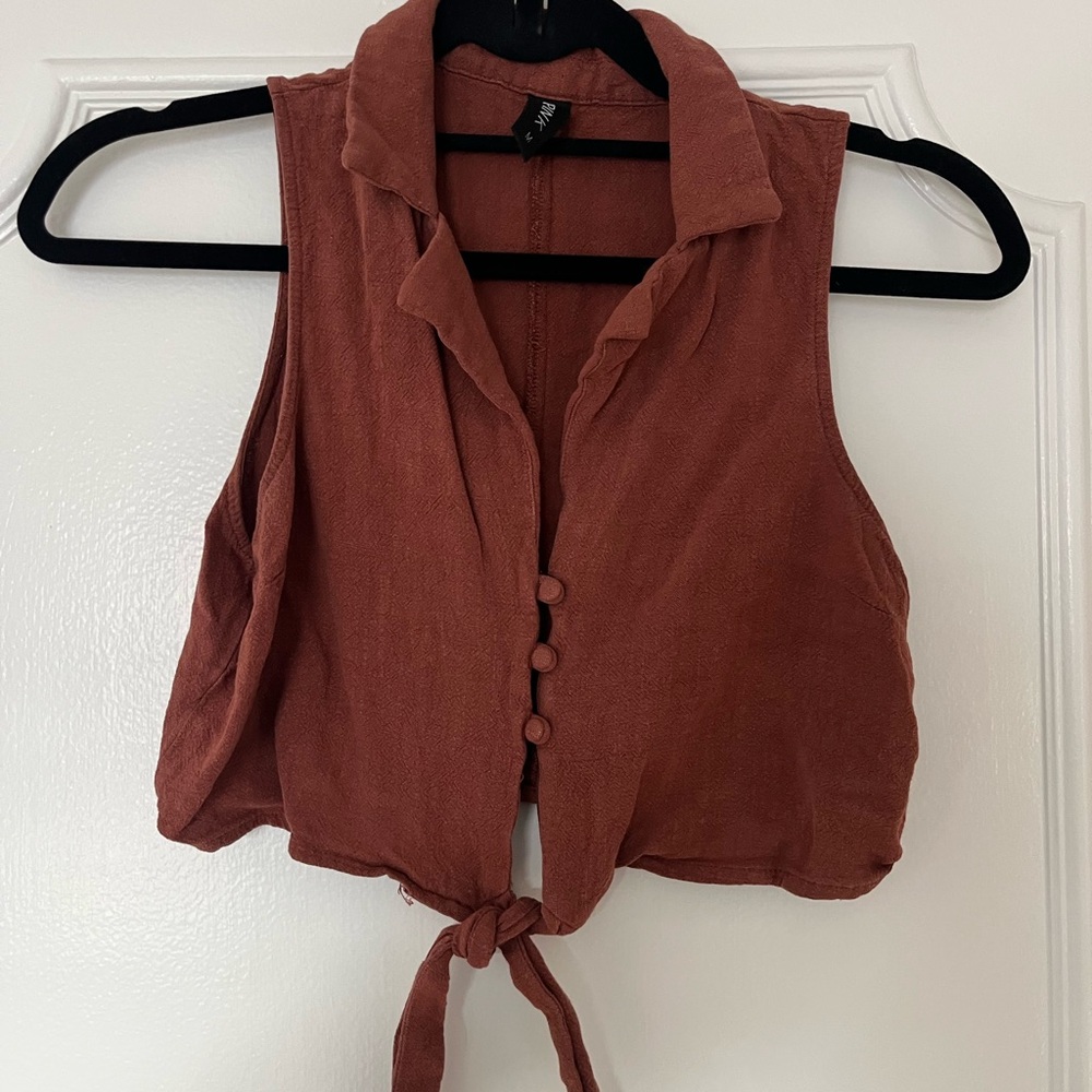 MINKPINK Terracotta Sleeveless Tie-Front Blouse